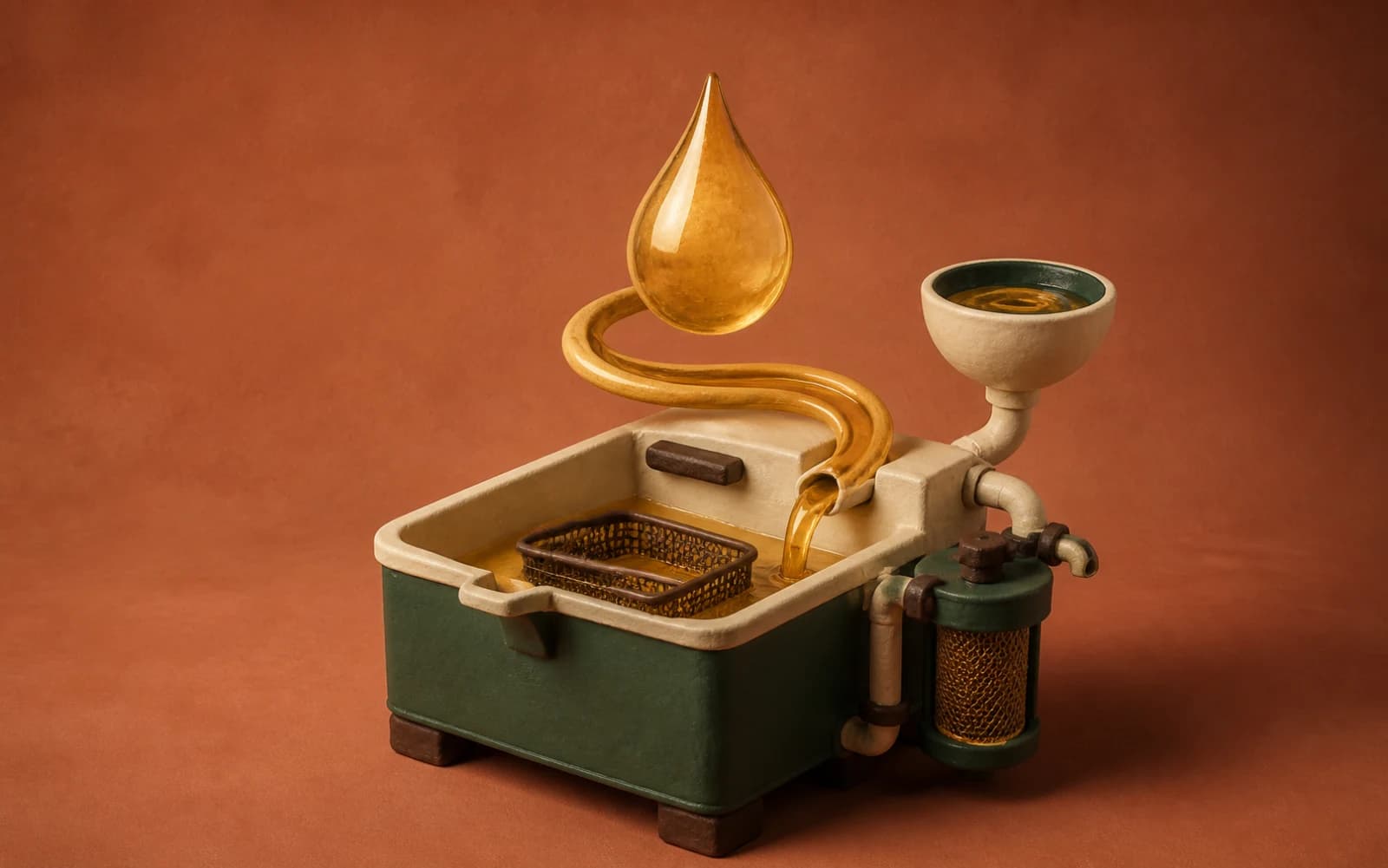 Clay model of an accountable managed fryer and cooking-oil system